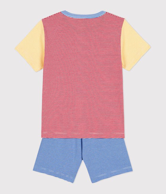 Boys' Blue Red and Yellow Pinstriped Short Cotton Pyjamas PEPS red/MULTICO white
