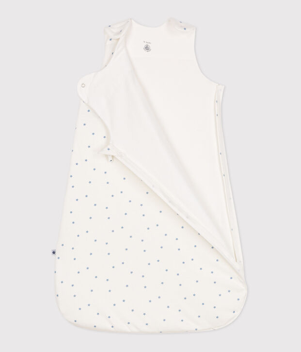 Baby sleeping bag in printed cotton TOG 1.5 white/blue