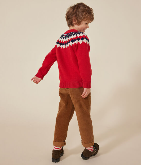 Boys' wool and cotton jacquard jumper STOP red/MULTICO