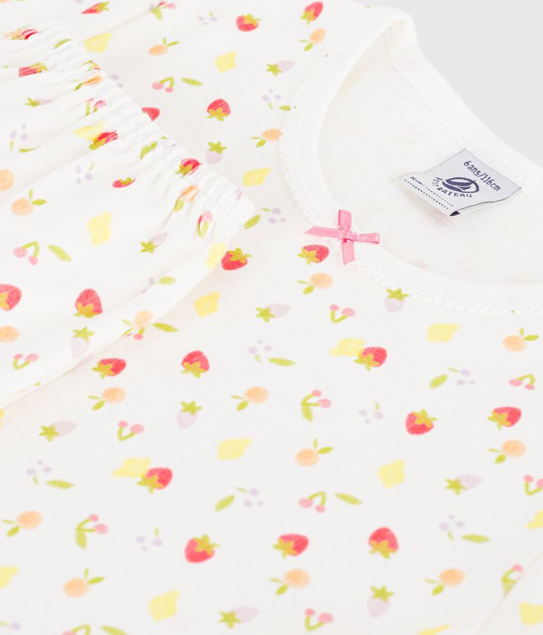 Children's cotton capri pyjamas printed with fruit MARSHMALLOW white/MULTICO white