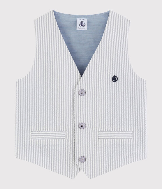 Boys' Seersucker Waistcoat GRIS grey/MARSHMALLOW white