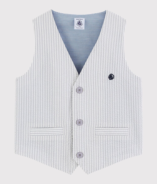 Boys' Seersucker Waistcoat grey/white