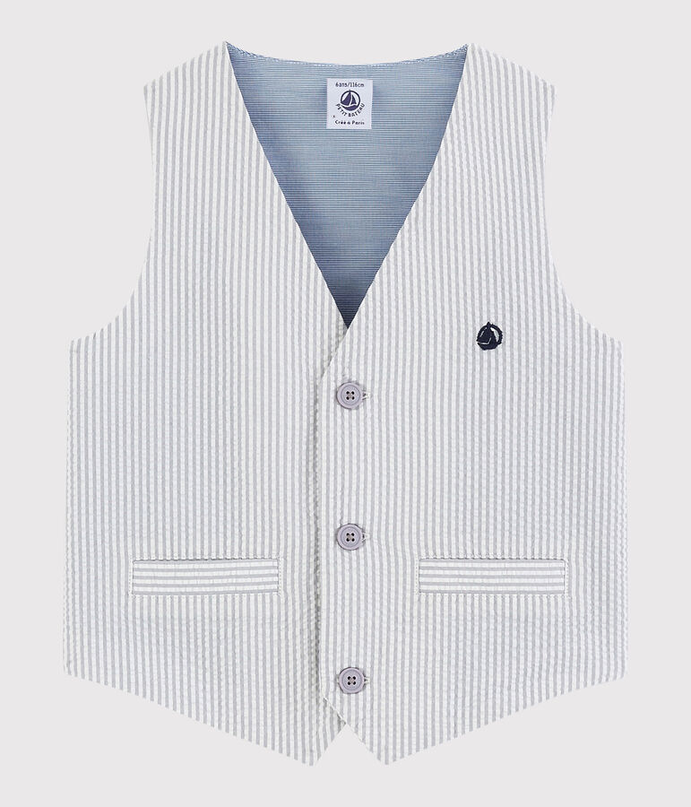 Boys' Seersucker Waistcoat grey/white