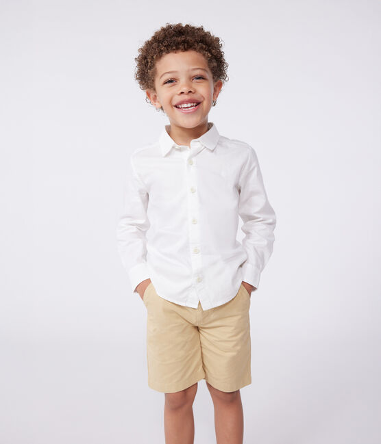 Children's long-sleeved plain cotton shirt ECUME white