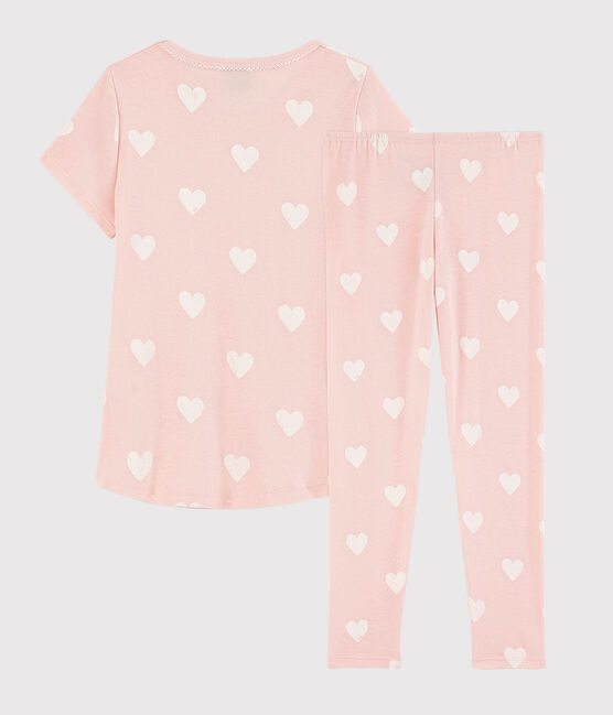 Girls' Pink Heart Pattern Organic Cotton Pyjamas MINOIS pink/ECUME white