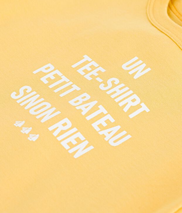 Babies' plain short-sleeved patterned cotton T-shirt yellow