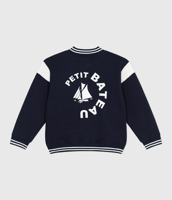 Children's varsity-style jacket in plain cotton SMOKING blue