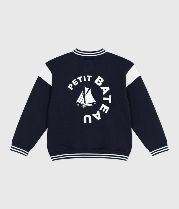 Children's varsity-style jacket in plain cotton blue