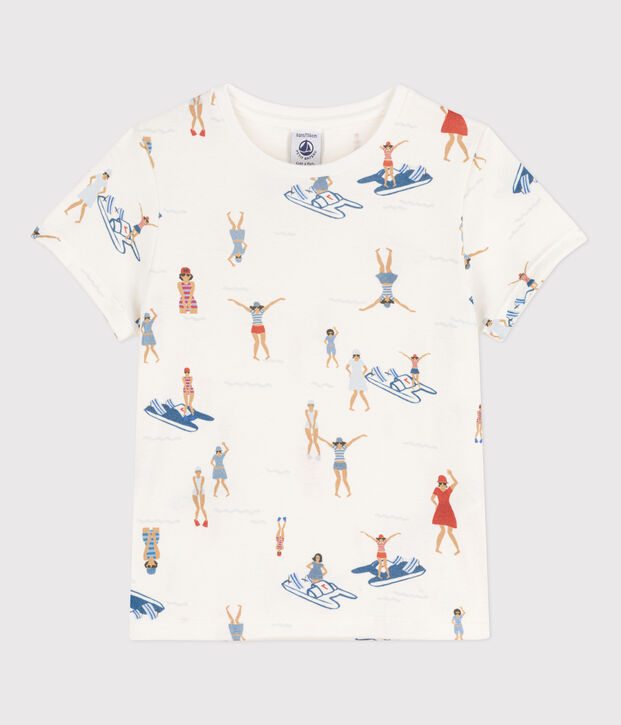 Girls' Short-Sleeved Patterned T-Shirt white/multicolor
