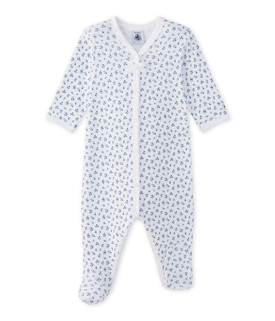 Baby girl's print sleepsuit ECUME white/BLEU blue