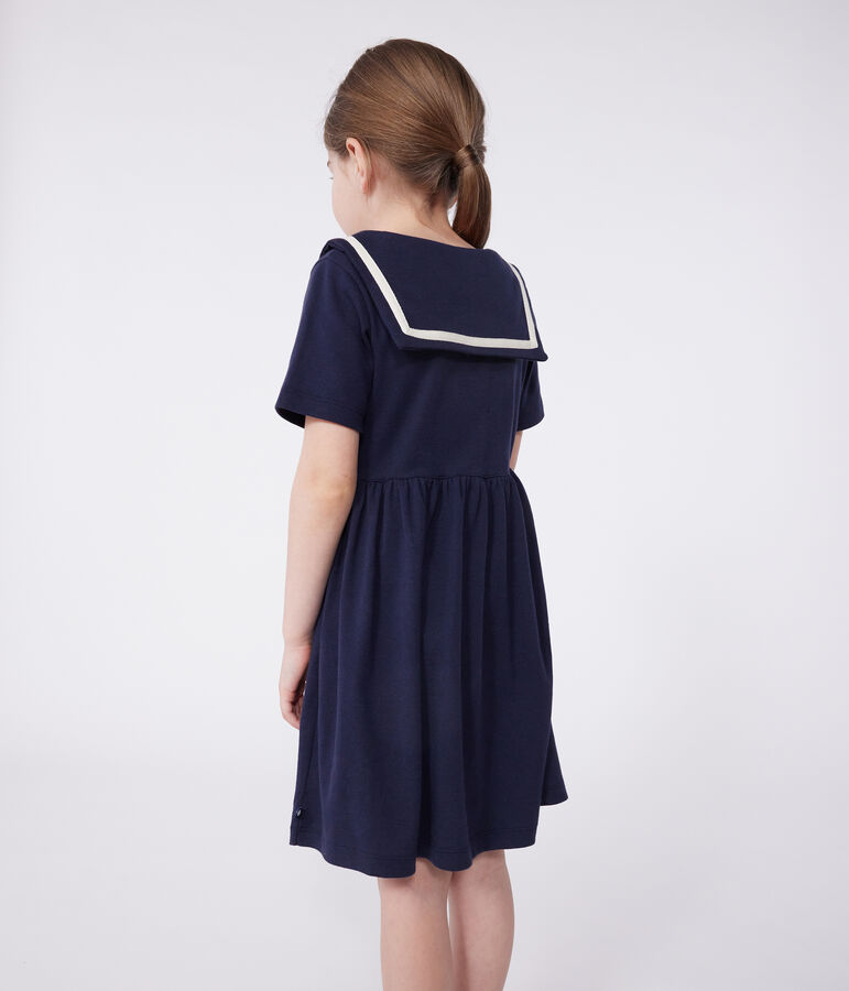 Children's short-sleeved plain cotton dress blue