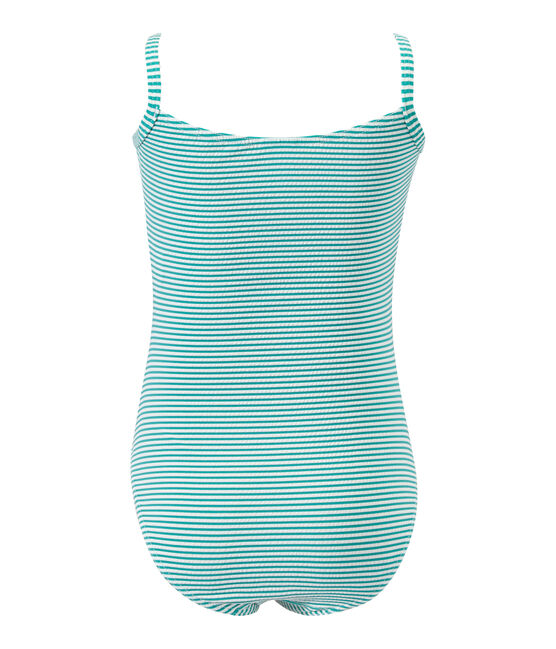 Girl's striped one-piece swimsuit FLAG green/LAIT white