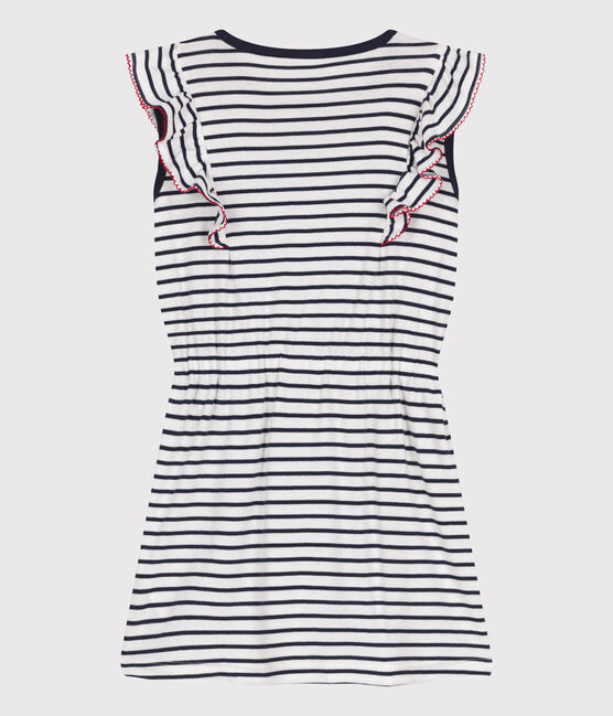 Children's sleeveless stripy cotton dress MARSHMALLOW white/SMOKING blue