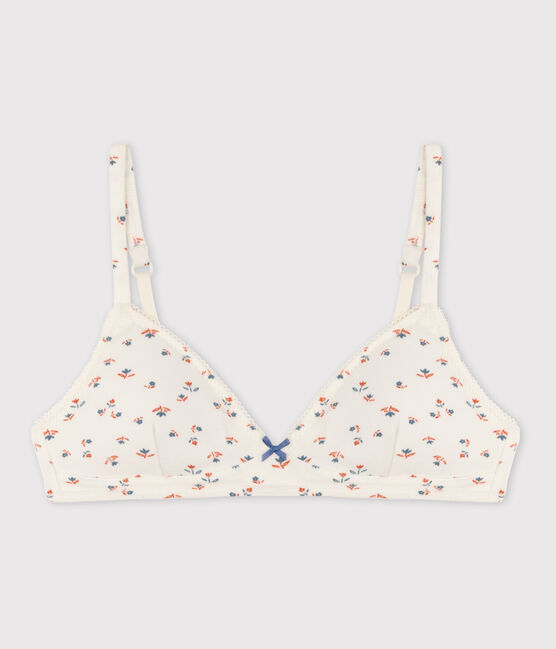 Girls' Floral Cotton and Elastane Padded Bra MARSHMALLOW white/MULTICO white