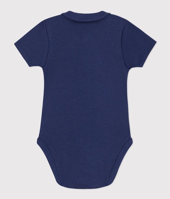 Babies' Short-Sleeved Cotton Bodysuit with Collar CHALOUPE blue