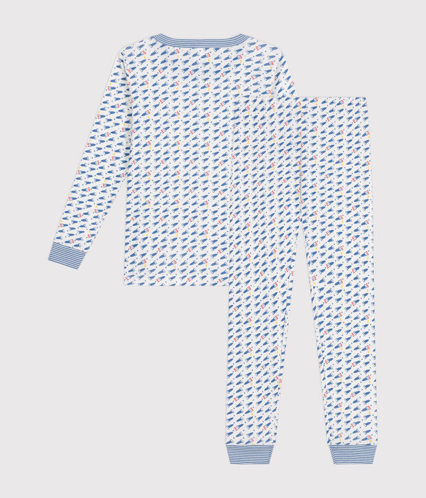 Children's fitted rocket-pattern printed cotton pyjamas white/multicolor