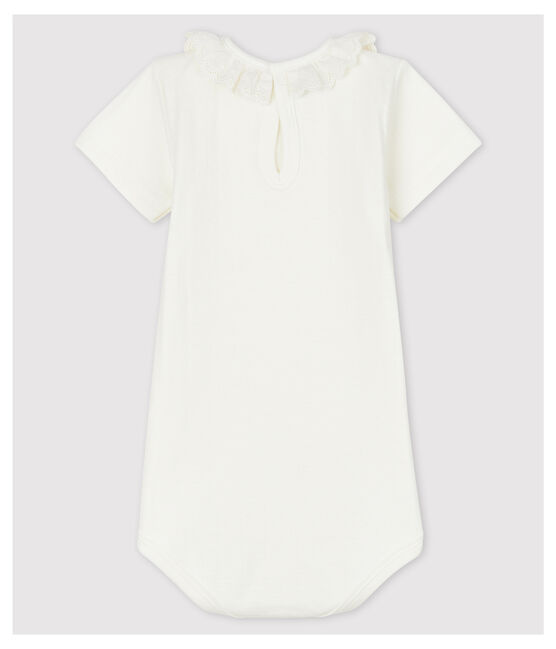 Baby Girls' Bodysuit with Eyelet Embroidery and Collar MARSHMALLOW white