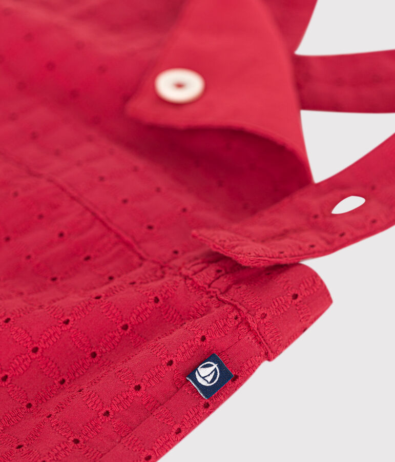 Babies' short-leg cotton broderie anglaise dungarees red