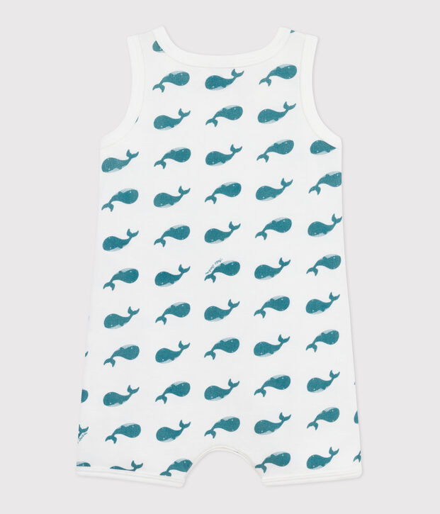 Babies' short whale print cotton jumpsuit green/green