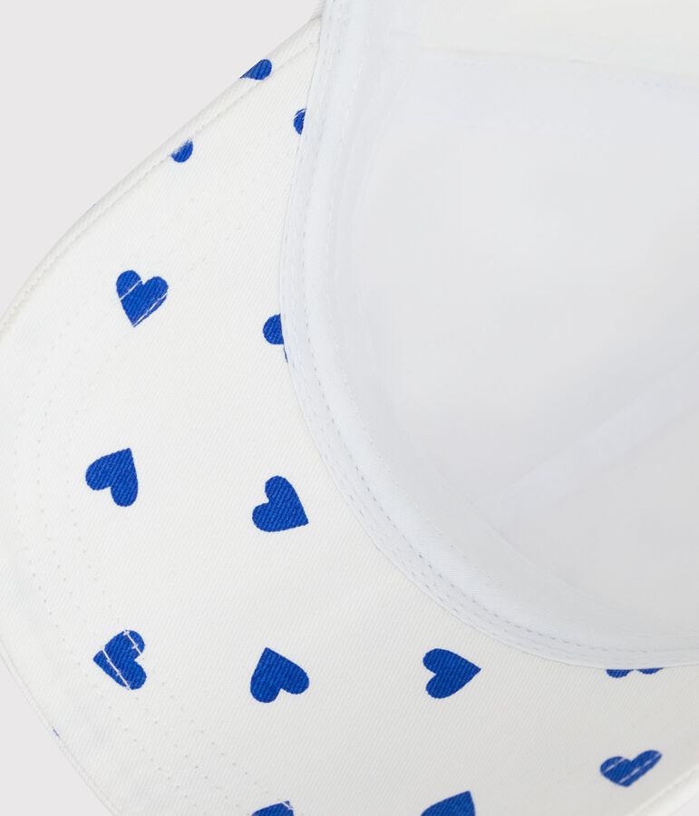 Children's cap in heart print twill white/blue