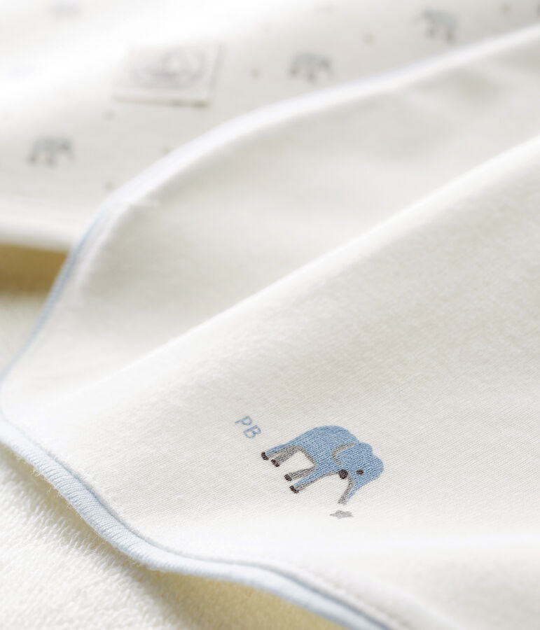 Baby boys' square bath towel and bib. multicolor