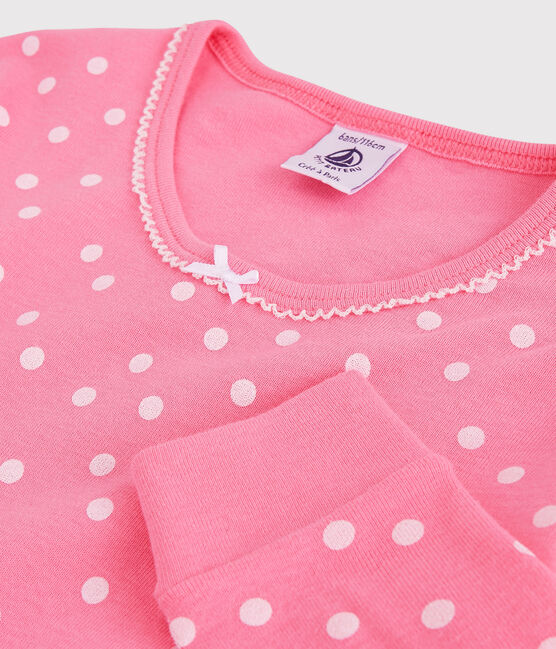 Girls' Snugfit Spotted Cotton Pyjamas PETAL pink/ECUME white