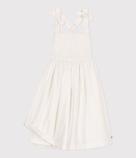 Children's long strappy dress in plain cotton ECUME white