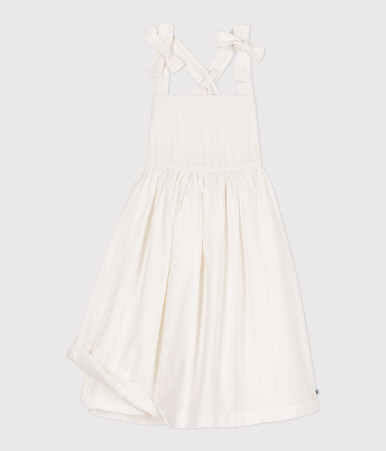 Children's long strappy dress in plain cotton ECUME white
