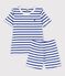 Boys' Stripy Cotton Short Pyjamas MARSHMALLOW white/SURF blue