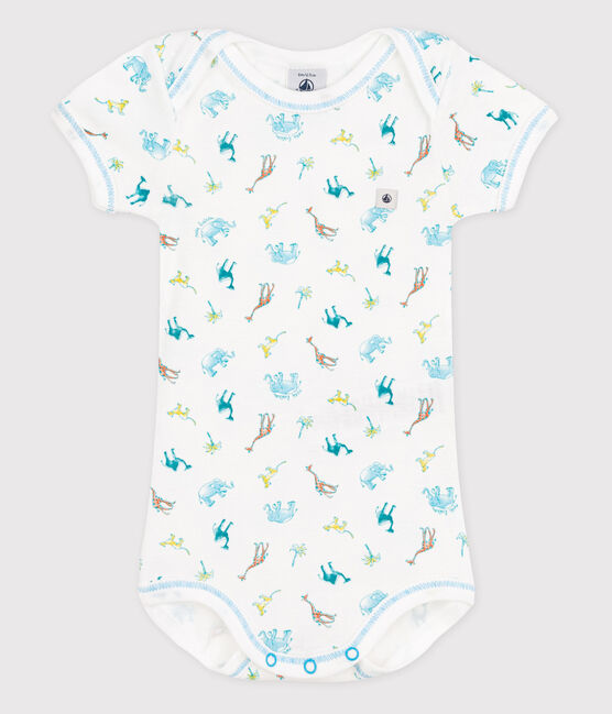 Babies' Short-Sleeved Bodysuit ECUME white/AQUARIUS blue/MULTICO