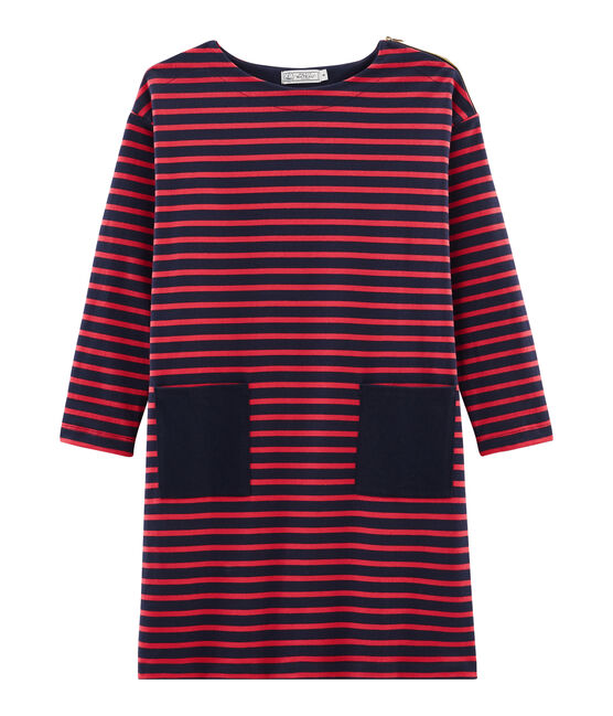 Women's Long-Sleeved Dress SMOKING blue/SIGNAL red