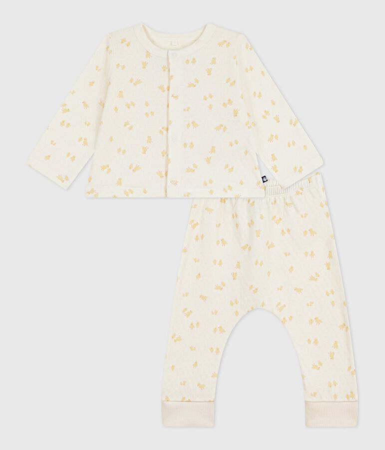 Babies' two-piece set in cotton printed with little chicks Ecru/multicolor