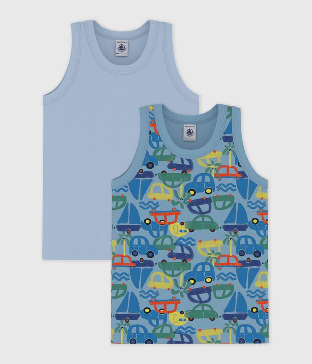Pack of children's cotton tank tops printed with cars multicolor