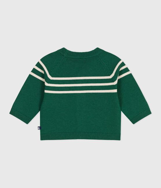 Babies' stripy wool and cotton knit cardigan WILLOW green/AVALANCHE