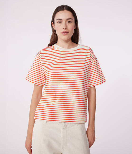 The Boxy stripy cotton T-Shirt for women AVALANCHE red/SPICY