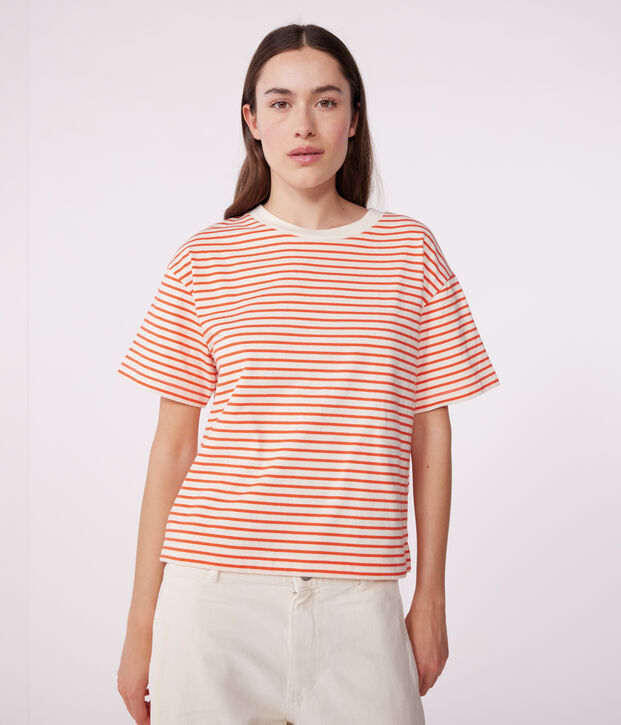 The Boxy stripy cotton T-Shirt for women red/red