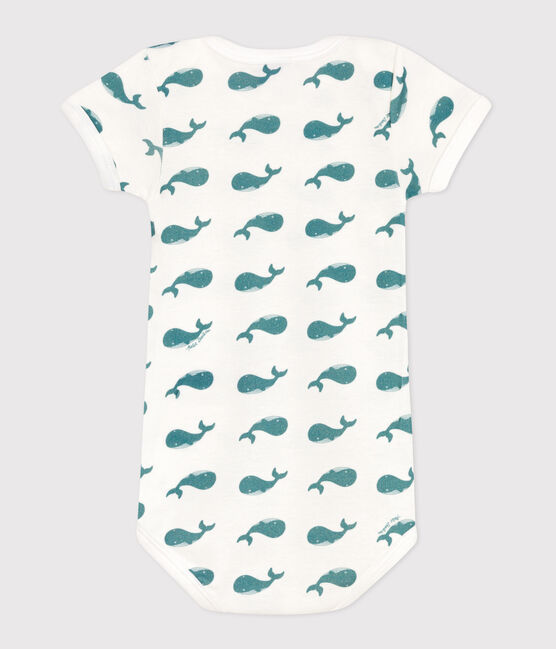 Babies' short-sleeved printed cotton body MARSHMALLOW green/DRAGONFLY