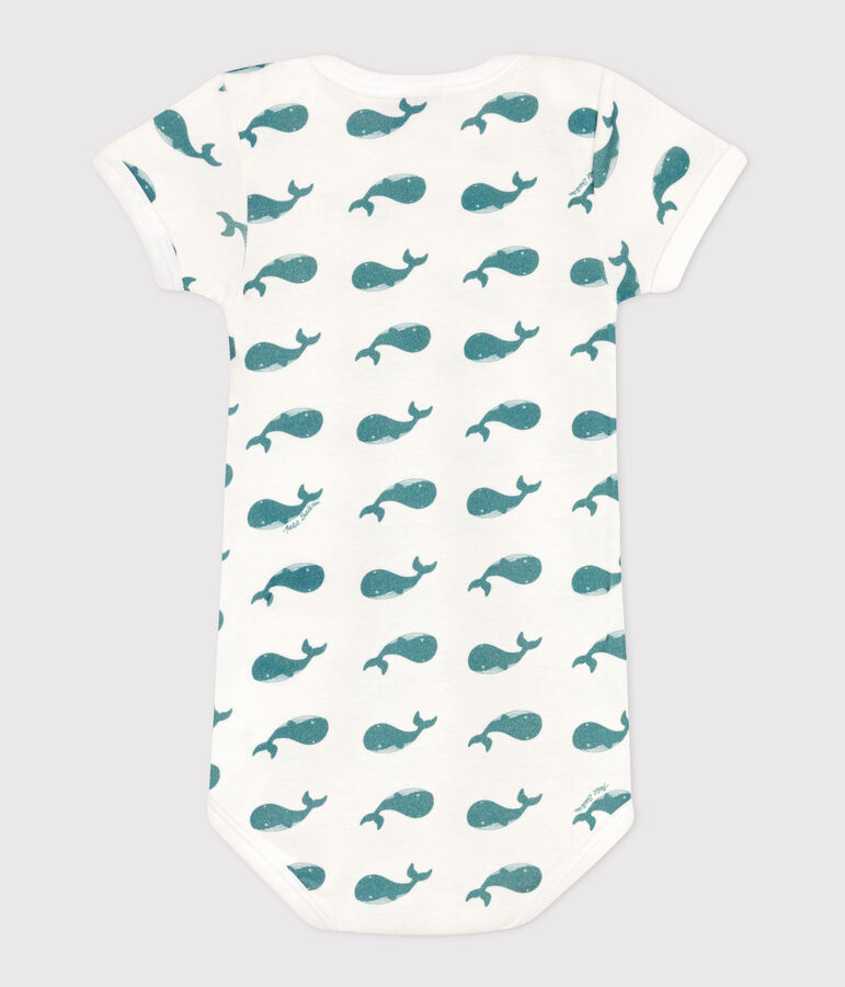 Babies' short-sleeved printed cotton body white/green