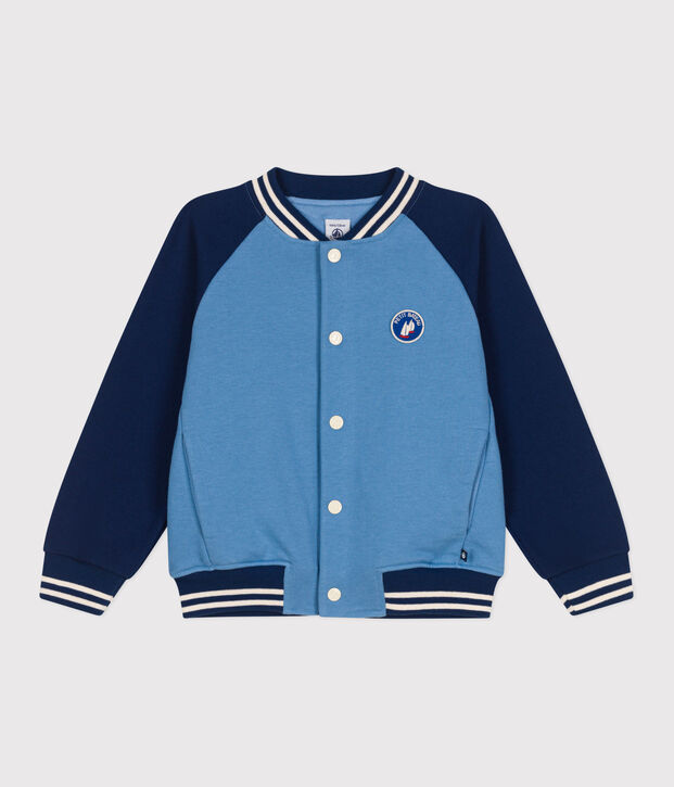 Children's varsity-style jacket in plain cotton blue/blue