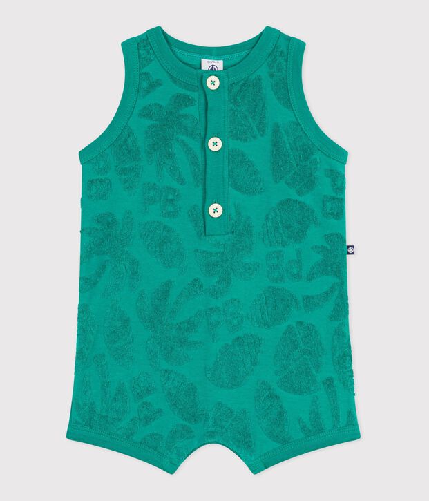 Babies' short jumpsuit in palm tree pattern cotton green