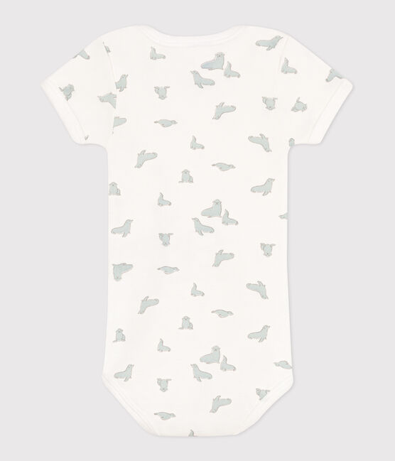 Babies' short-sleeved printed cotton body MARSHMALLOW /PAUL