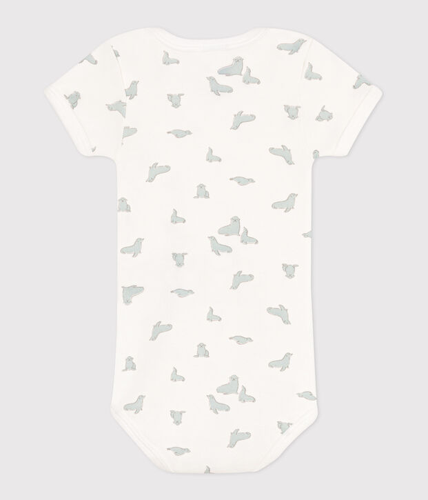 Babies' short-sleeved printed cotton body white/green