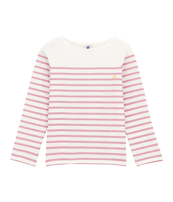 Girl's T-shirt with long sleeves MARSHMALLOW white/BABYLONE pink