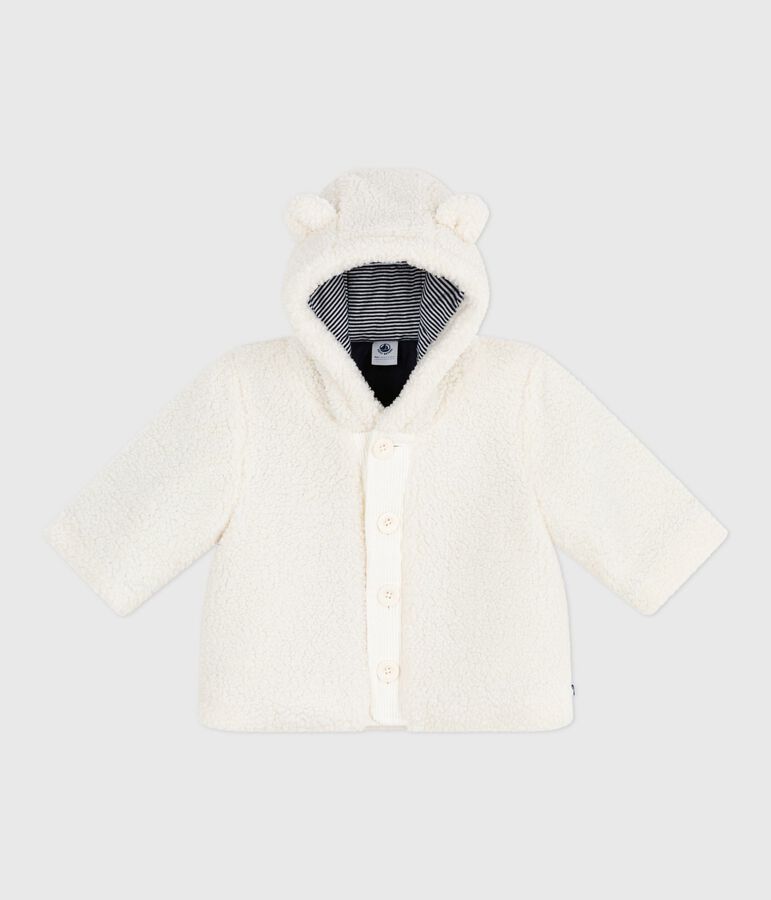 Babies' padded sherpa coat with a hood Ecru