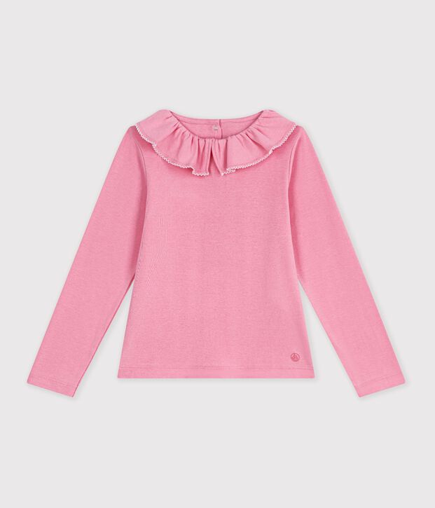 Children's long-sleeved plain T-shirt with a collar pink