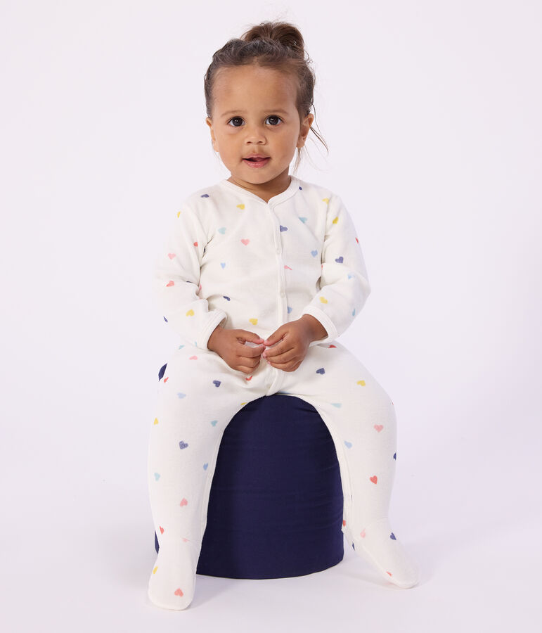 Babies' heart-print velour pyjama suit white/multicolor