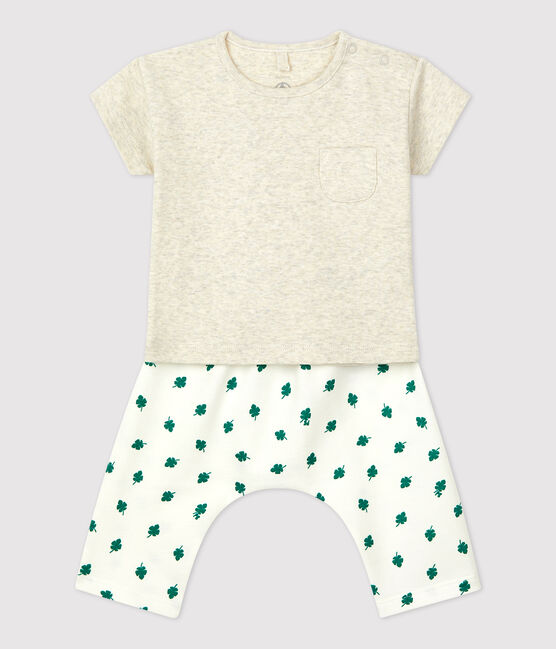 Babies' Organic Fleece Plant Print Clothing - 2-Piece Set MONTELIMAR beige/MULTICO white