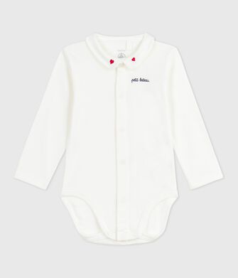 Babies' body with an embroidered collar and a message on the chest