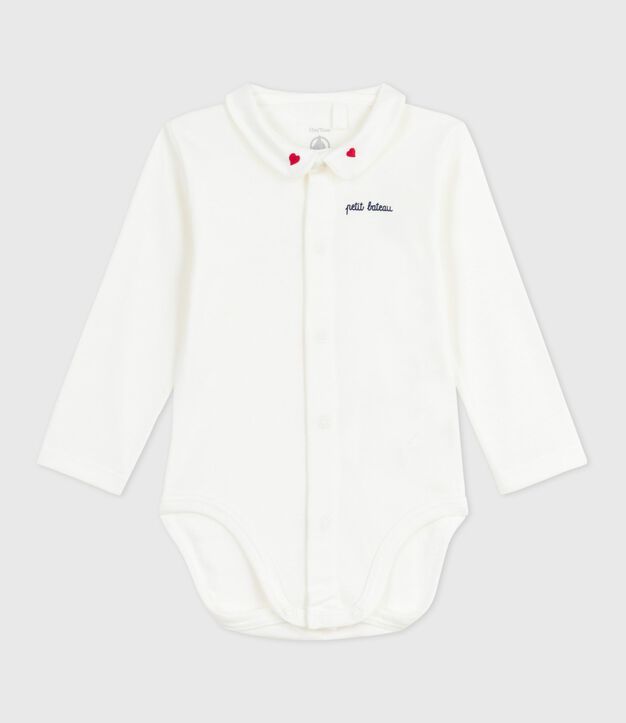 Babies' body with an embroidered collar and a message on the chest white/red
