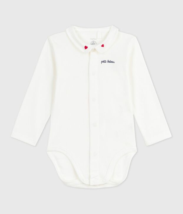 Babies' body with an embroidered collar and a message on the chest white/red